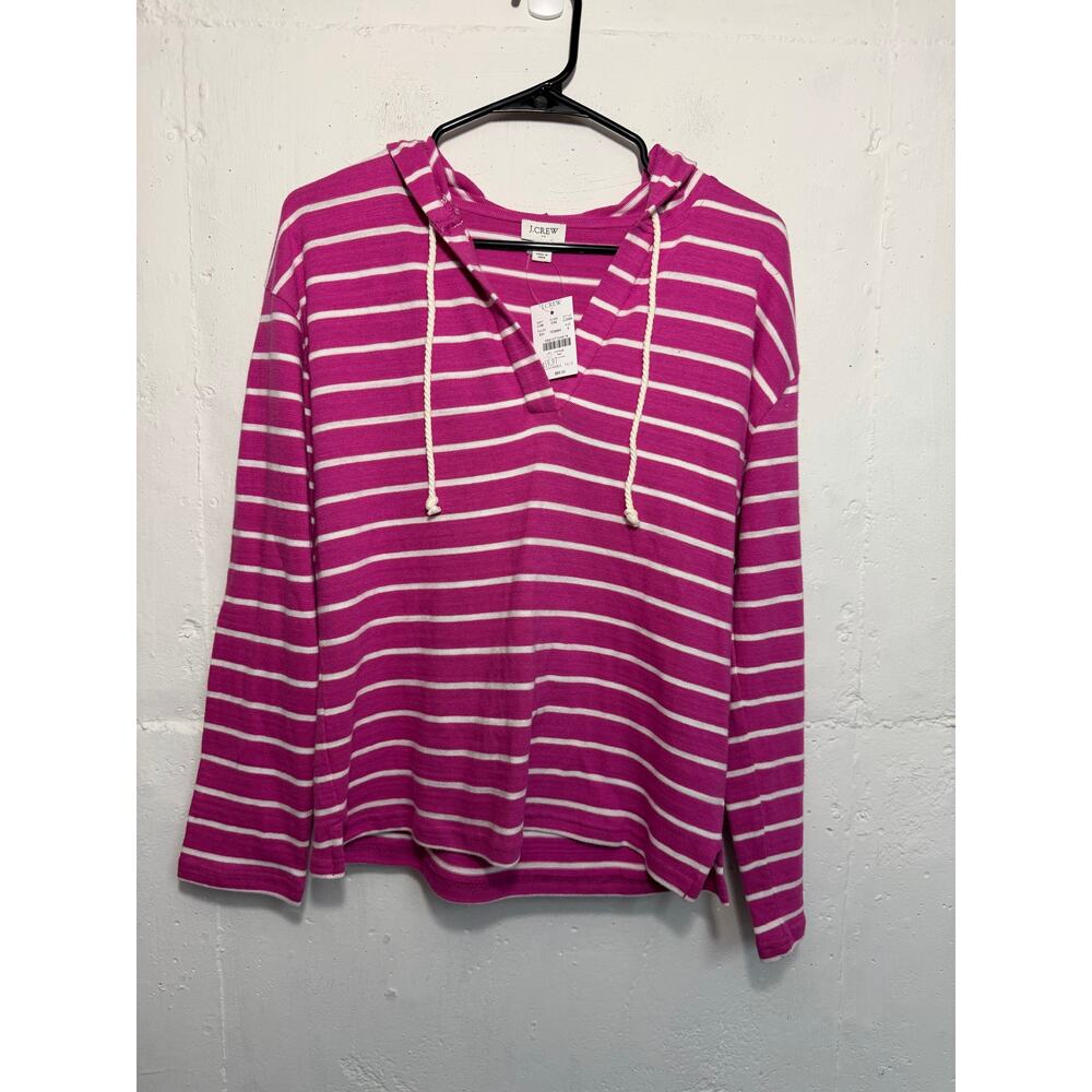 NEW J.Crew Factory pink and white striped V-neck hoodie Size Small